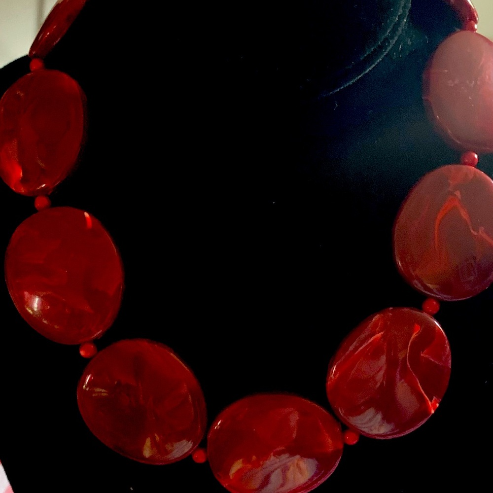 Costume Necklace and Earring Set: Burgundy